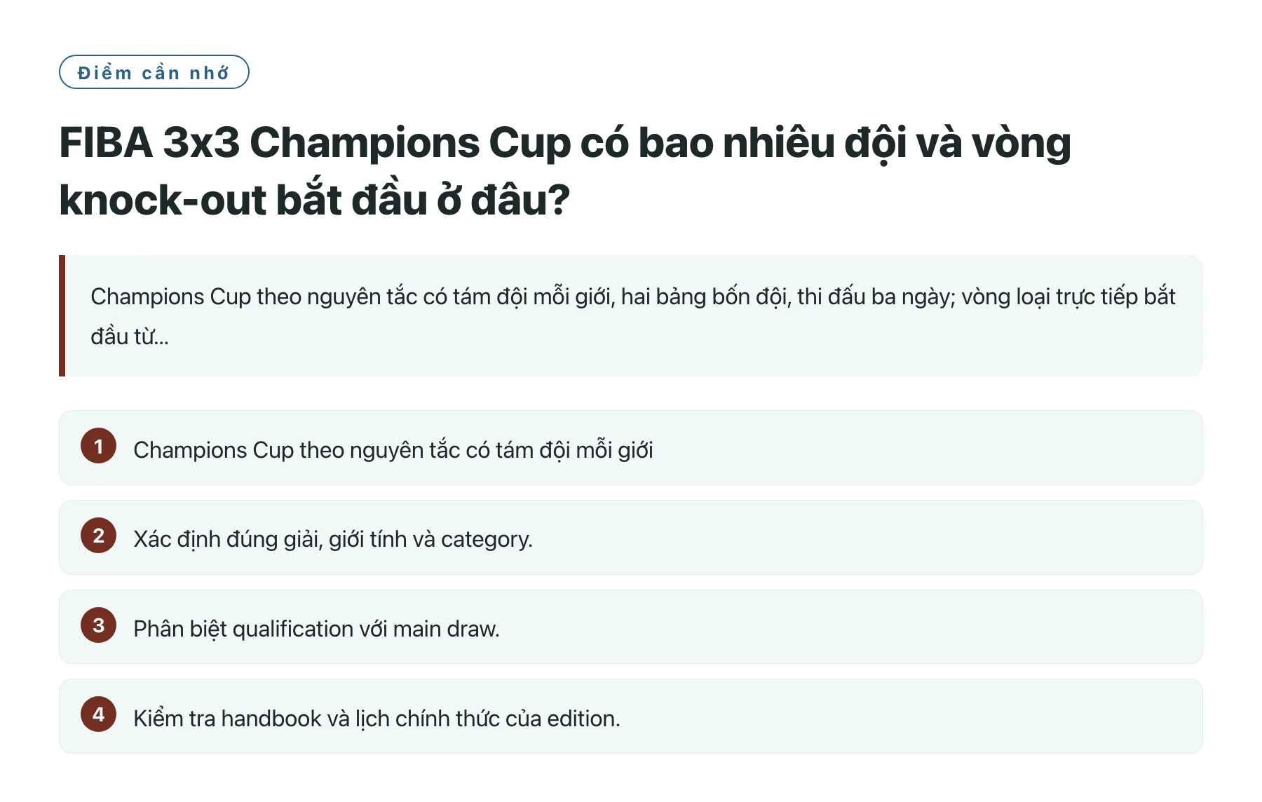 FIBA 3x3 Champions Cup có bao nhiêu đội và vòng knock-out bắt đầu ở đâu?——全文要点速览